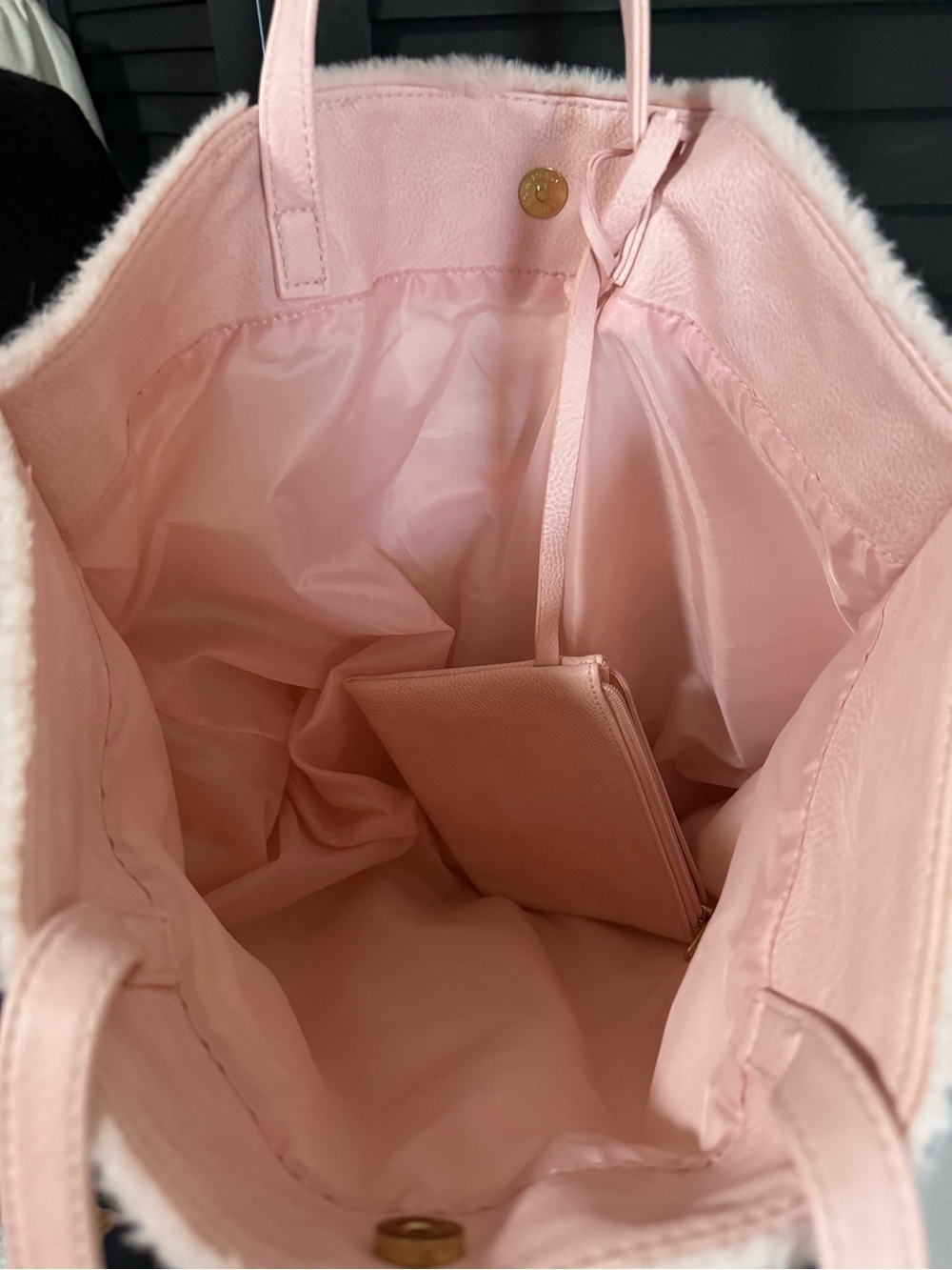 Blush Pink Plush Faux Fur Tote Bag With Matching Zip Pouch